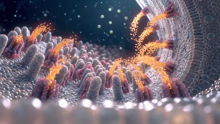 Animación científica de células con partículas luminosas