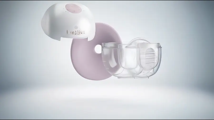 Extractor de leche Lacttiva en render 3D sobre fondo de estudio