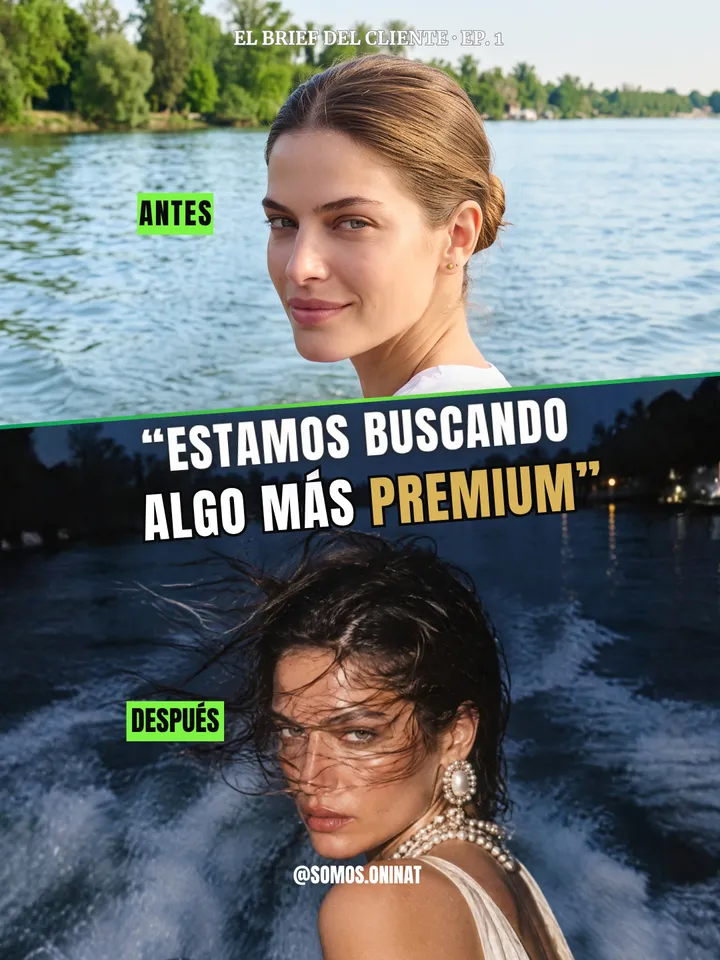 Portada del episodio 1 de El brief del cliente: antes y después de una mujer en una lancha
