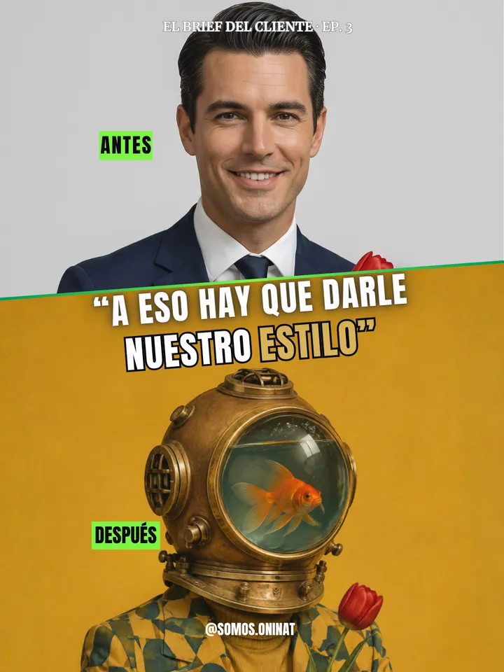 Portada del episodio 3 de El brief del cliente: antes y después de un hombre con un tulipán