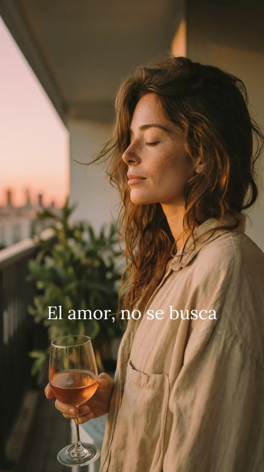 Mujer al atardecer con una copa de vino, pieza de Weplant